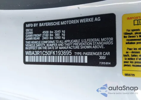 2015 BMW 435I z USA, uszkodzony, nr VIN WBA3R1C50FK193695